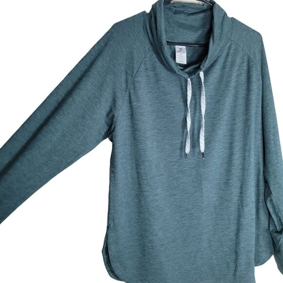 Funnel Neck Pullover Sweatshirt Green Lightweight Soft Womens XL Fall Layers - Picture 2 of 10